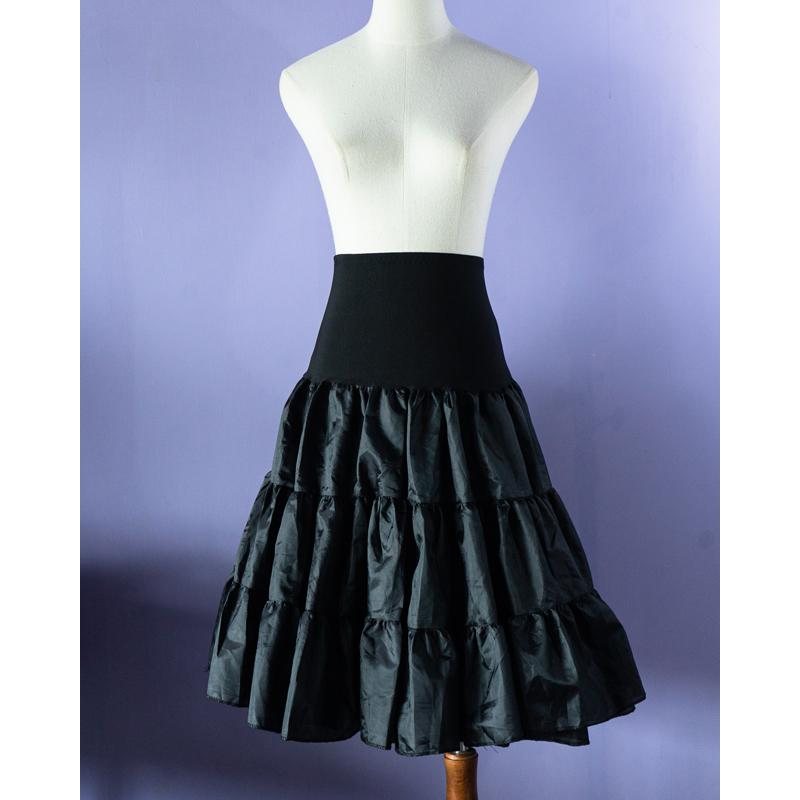 Vintage 1950s Style Satin Double Layer Petticoat - Black Or White (FM189)