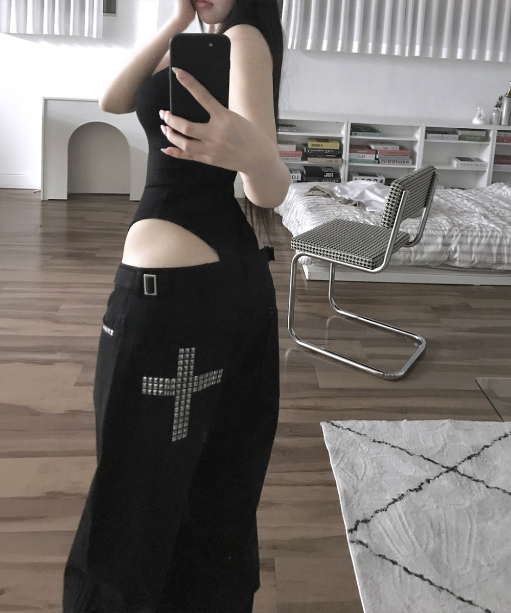 Cross Studded Wide-Leg Pants