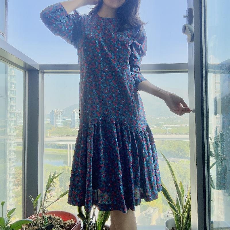 Vintage Trio Colour Fruit on Foliage Pattern Drop-Waist Flare Dress (MT2260-7)