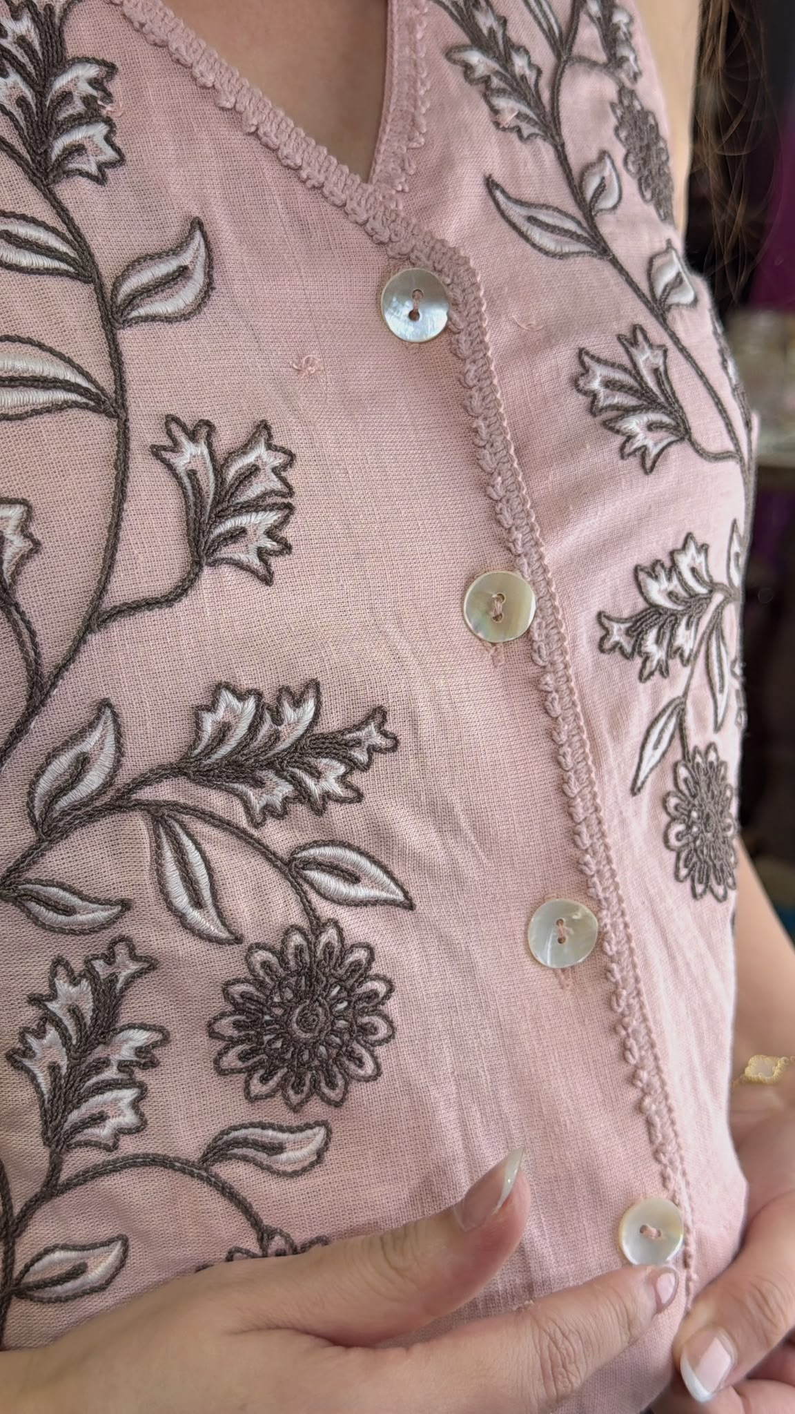 2883 Dirty Pink With Brown Full Emb Vest