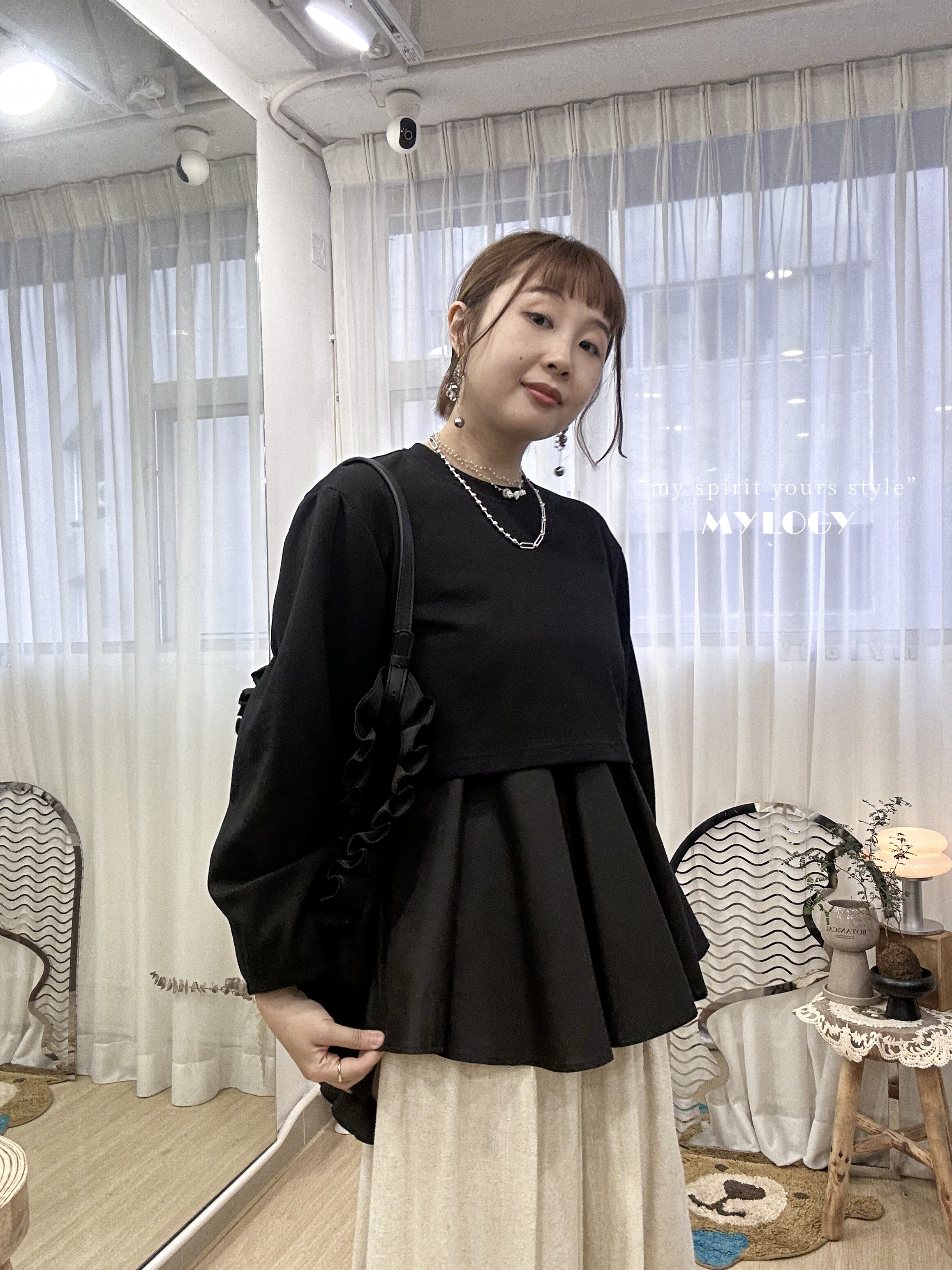 日系成熟柔和感～假2件氣質裙擺衛衣 IL0004