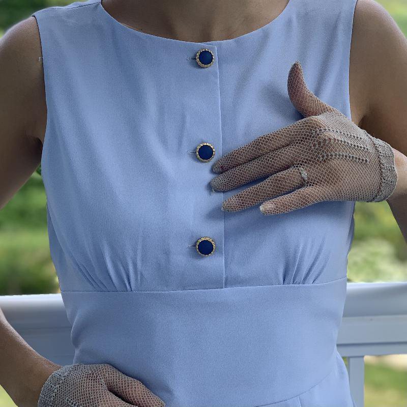 (SOLD) OUT)- 1950s Inspired Sleeveless Worker Dress with Vintage Buttons (FM148)