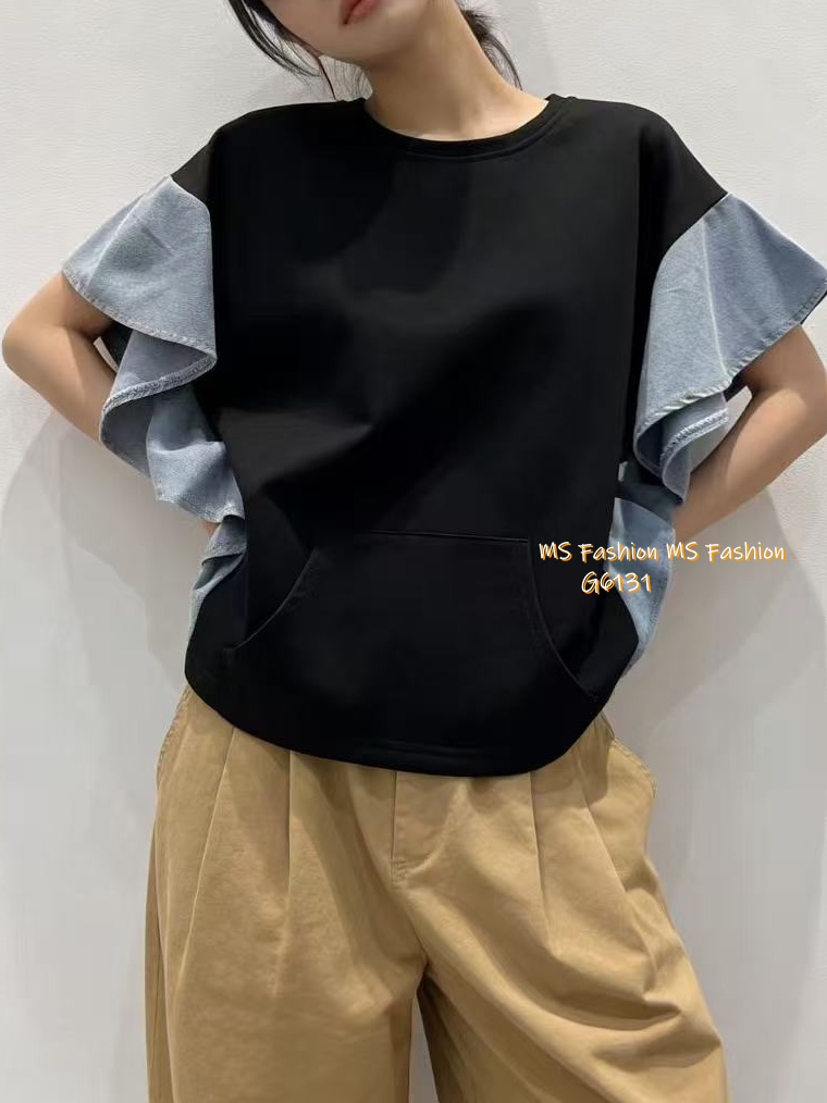 G6131 韓國🇰🇷拼牛仔ruffle top