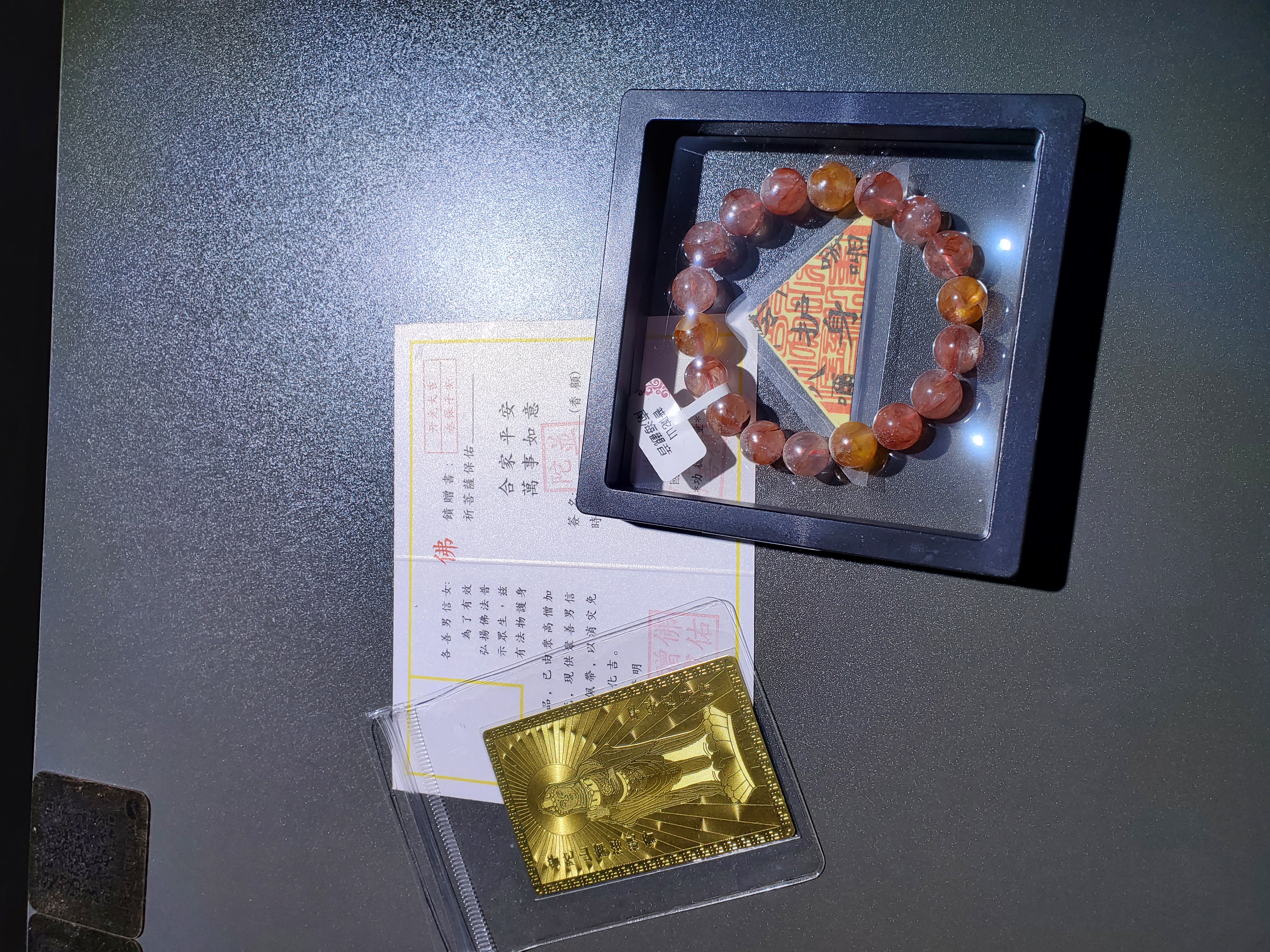 (已開光加持) 高質紅黃膠花水晶手串 11.5+mm (No.PUT794)