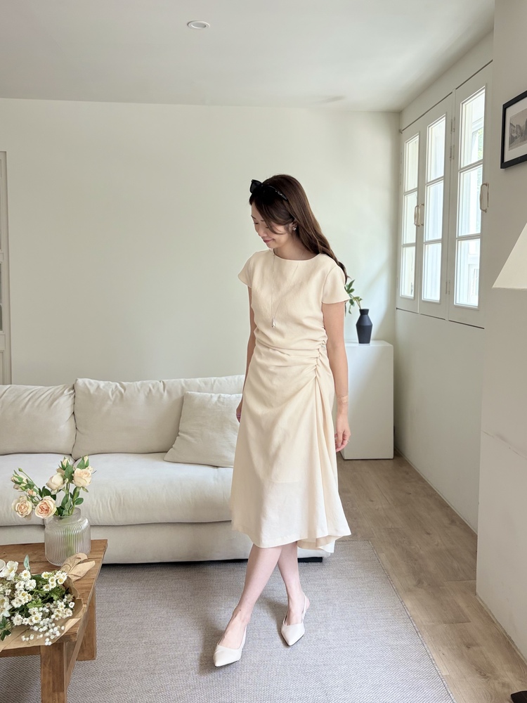 Belle Ruched Dress (Cream)