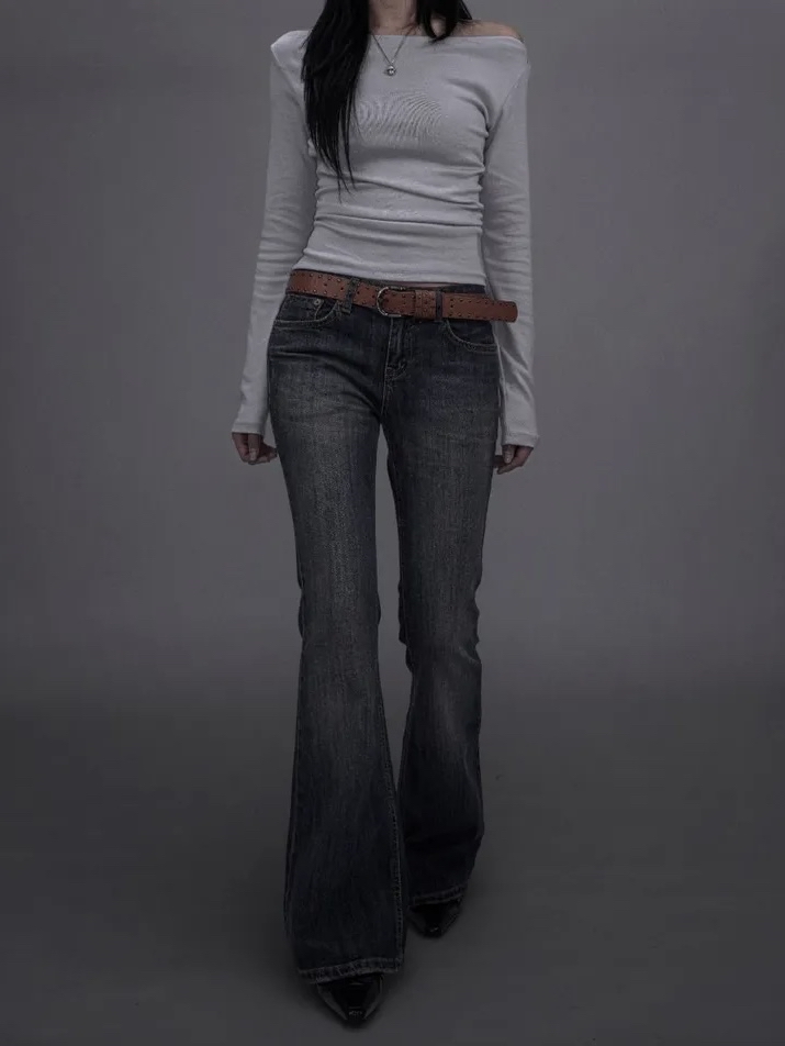 Washed Low-Rise Bootcut Denim