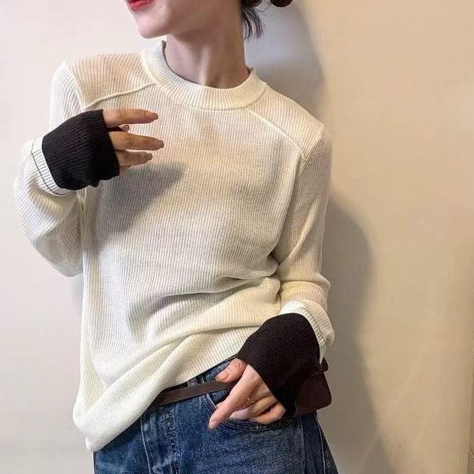 撞色袖彈性針織Top 
