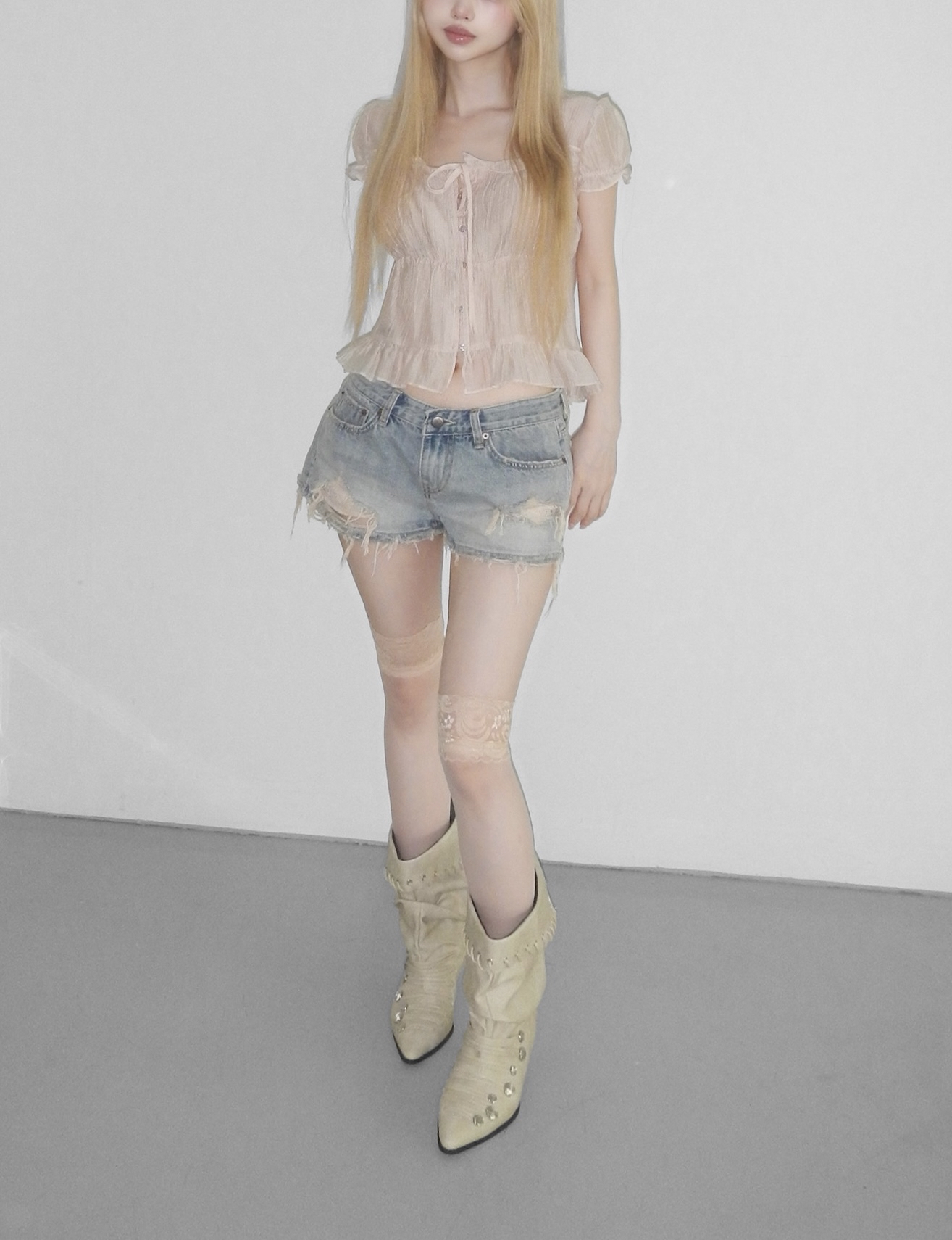 Distressed Washed Denim Shorts