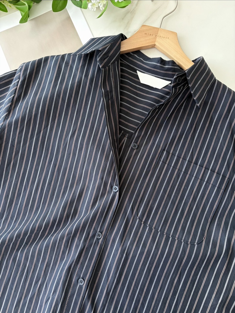 Striped Oversize Shirt (Navy)