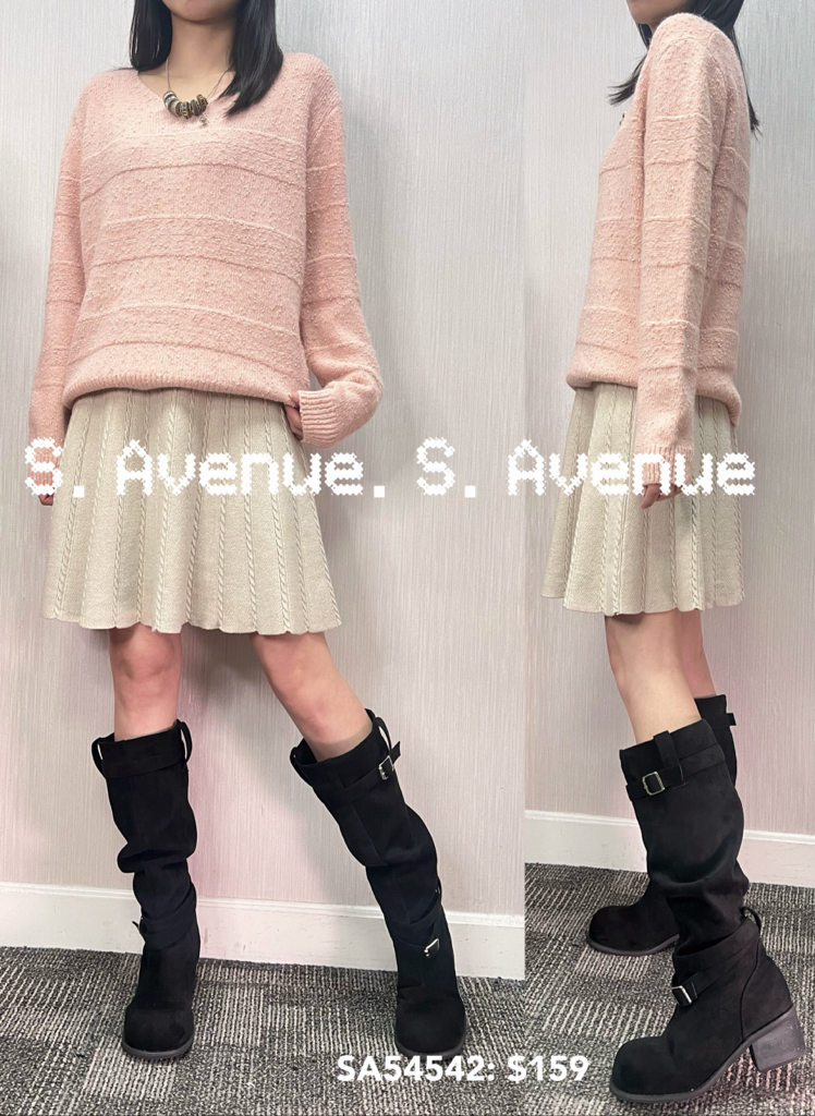 SA54542: 長袖V領暗間毛冷top