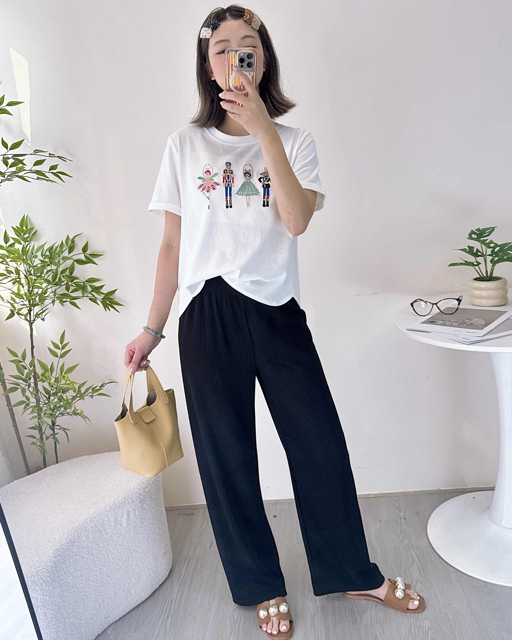 福利款彈性線棉休閒闊褲 5色