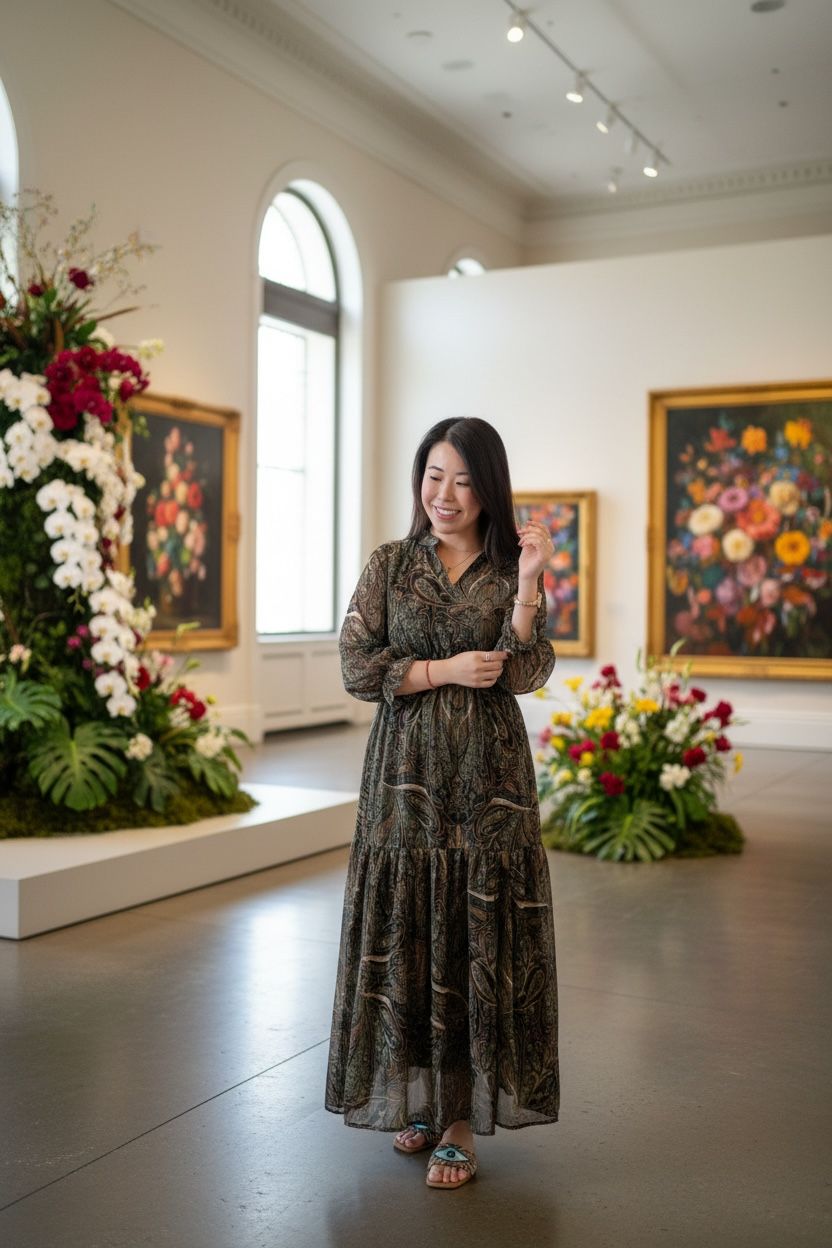 Dark Olive Green Gold lining Chiffon OP 49.5" #1365