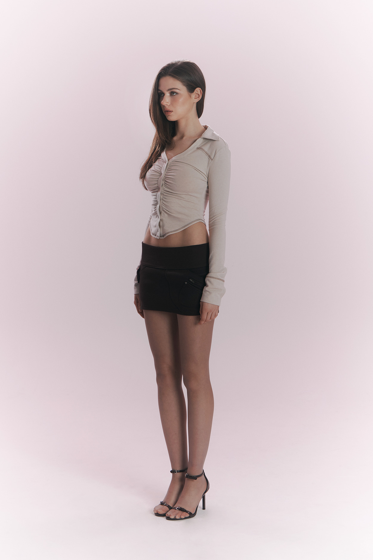 pleaseNOFOLLOW - Mamie Snap Button Slim Shirts (Sand)