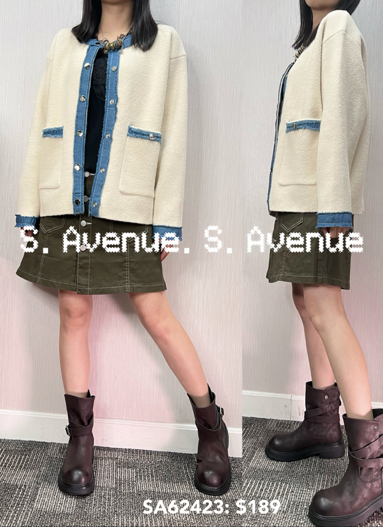SA62423: 長袖牛仔邊韓國絨褸