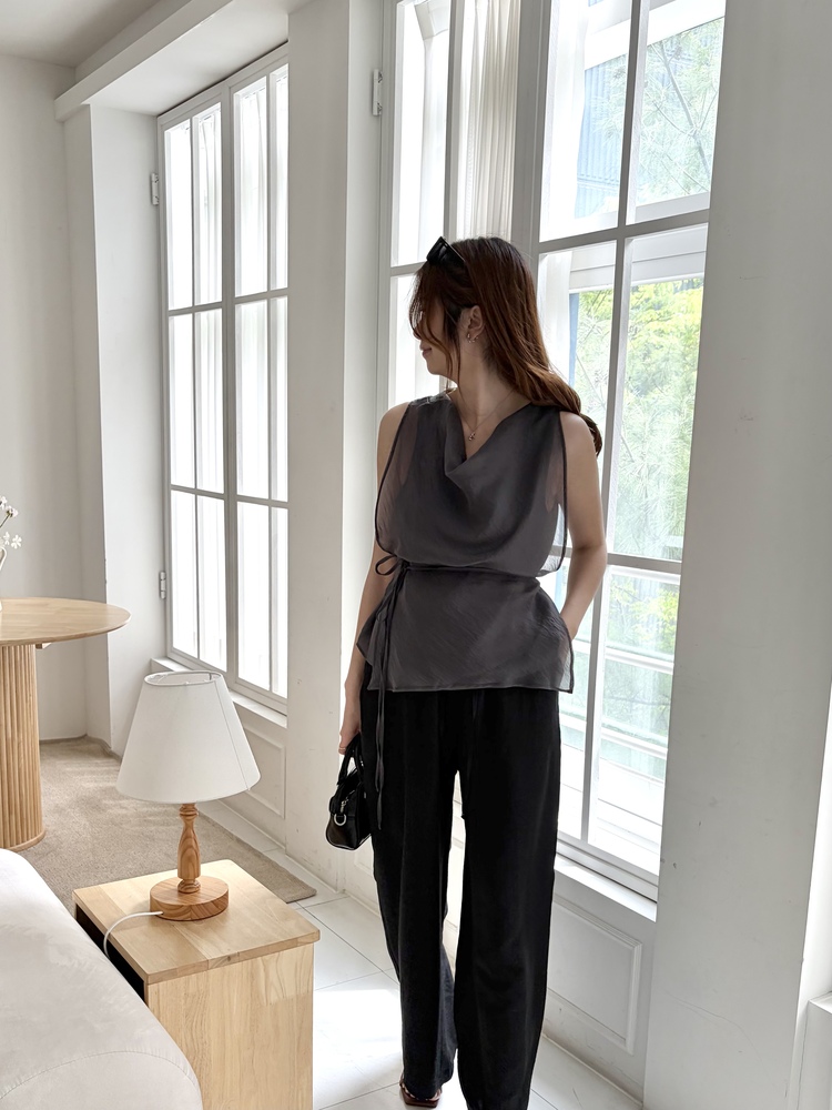 Draped Airy Blouse (Charcoal)