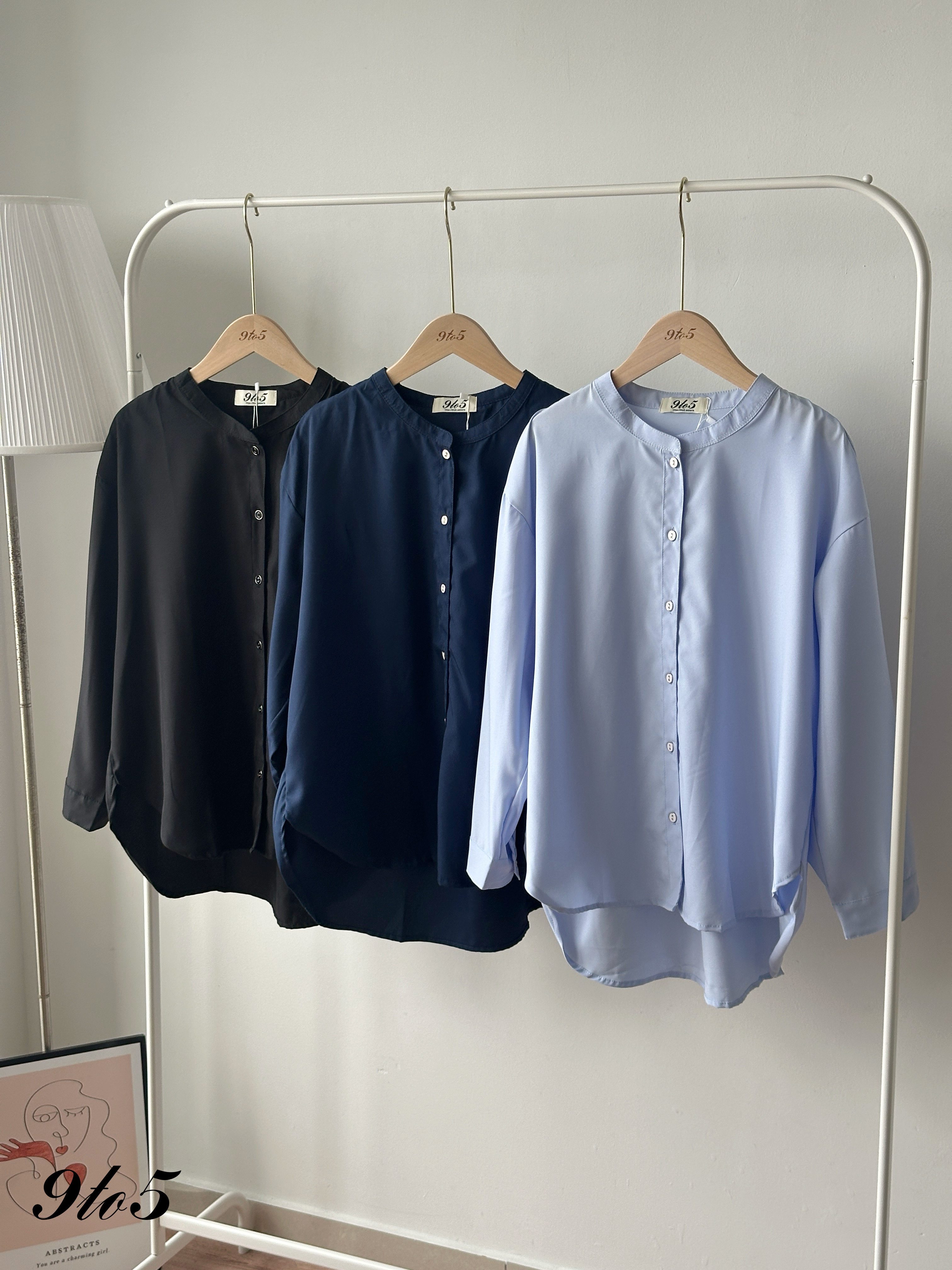 T4423 Long Sleeve Stand Collar Shirt - 3 Colors 