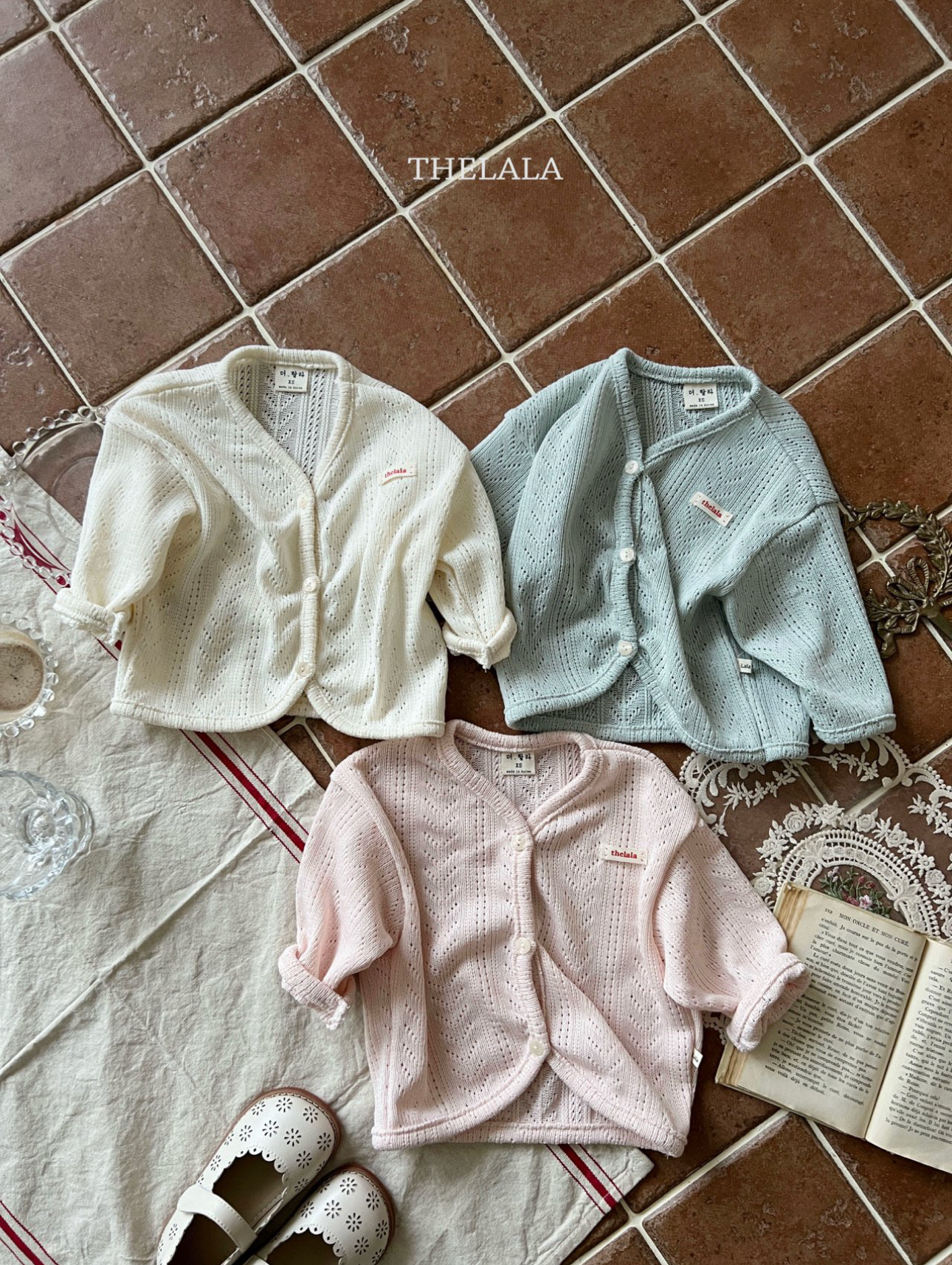 🌸預訂 韓國直送🌸🇰🇷THELALA三色輕薄標籤通花開襟外套