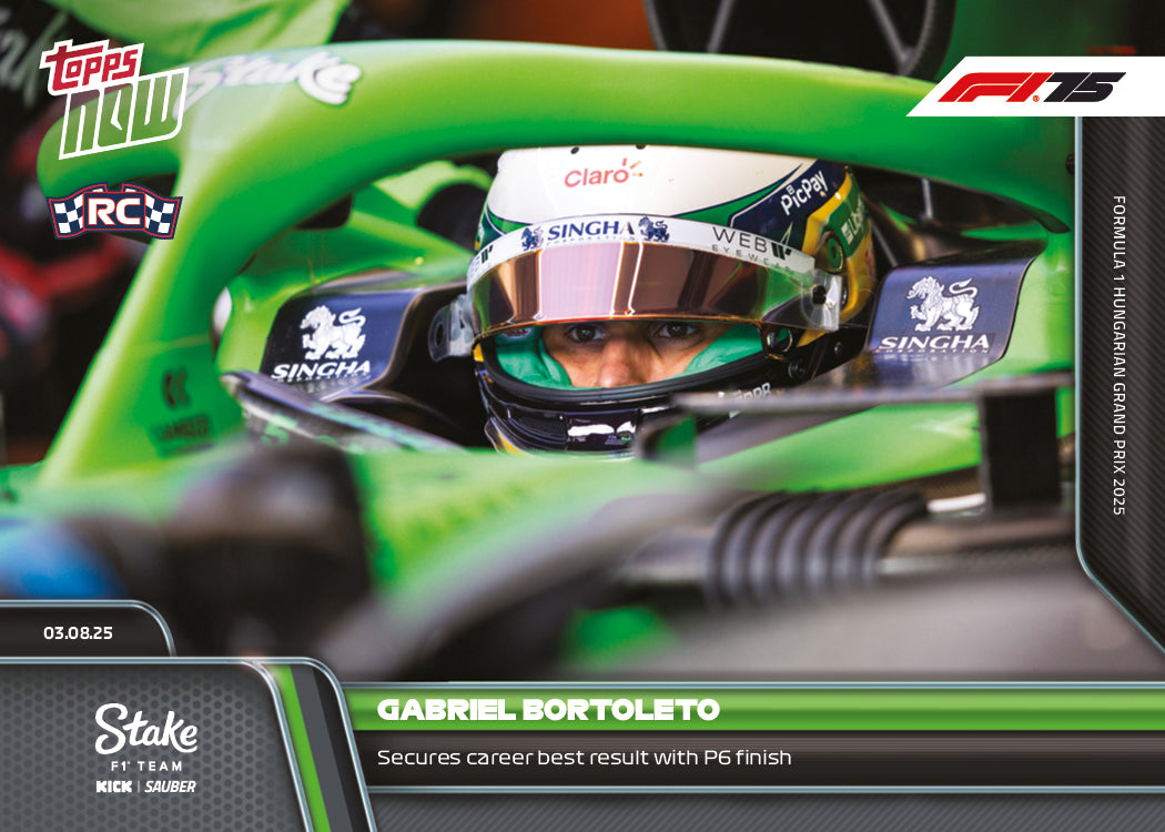 Gabriel Bortoleto RC - 2025 F1 Topps NOW® #56 Hungarian GP 生涯最佳P6卡｜PR 1,394