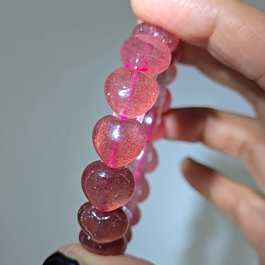Strawberry quartz heart-shaped 12mm bead bracelets - ST65