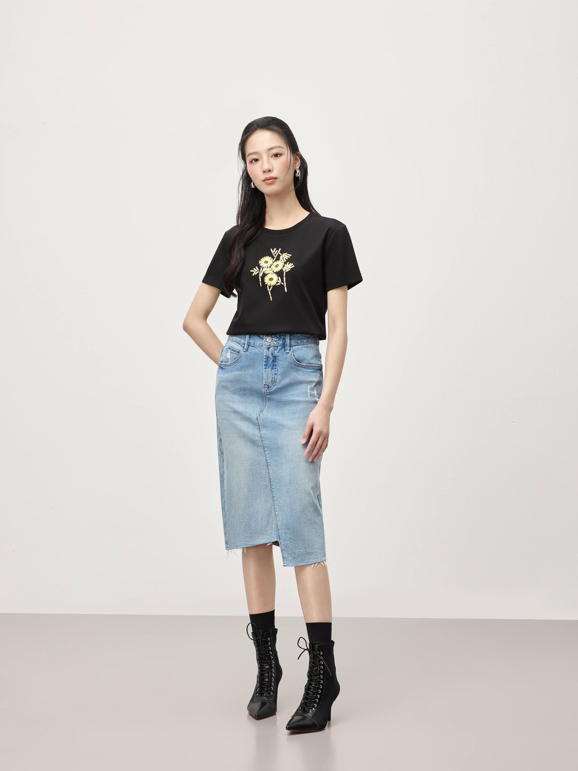 不对称下摆牛仔半裙 S0387