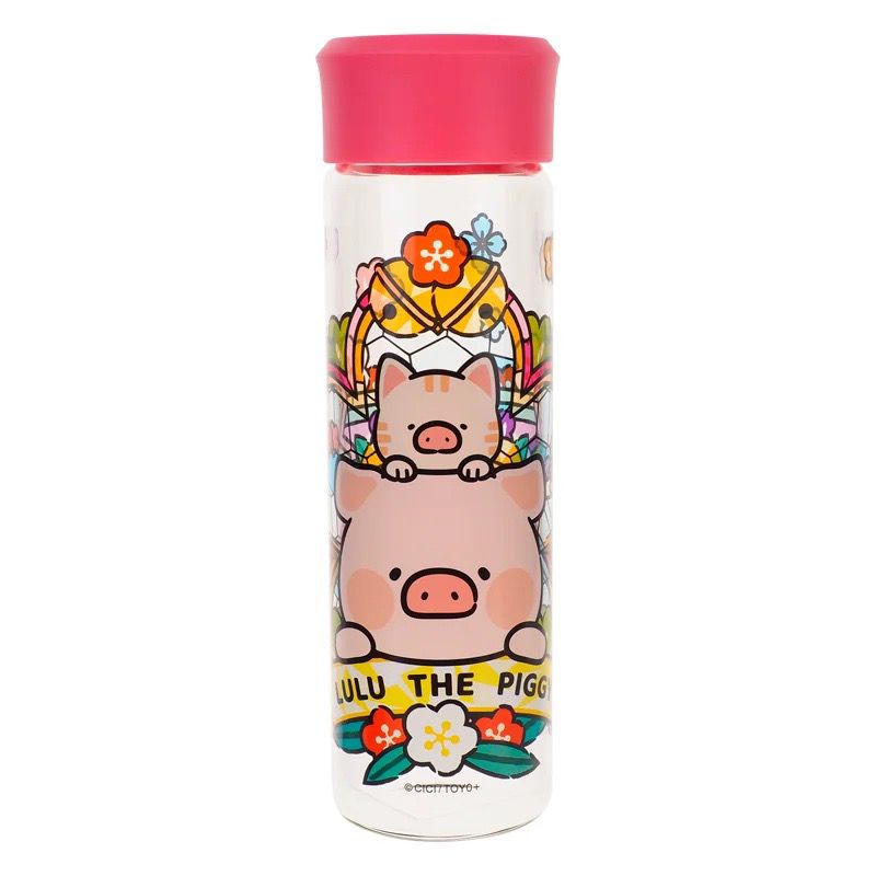 LuLu the Piggy 400ml 彩繪風玻璃水樽連布套（LU-7935-1）