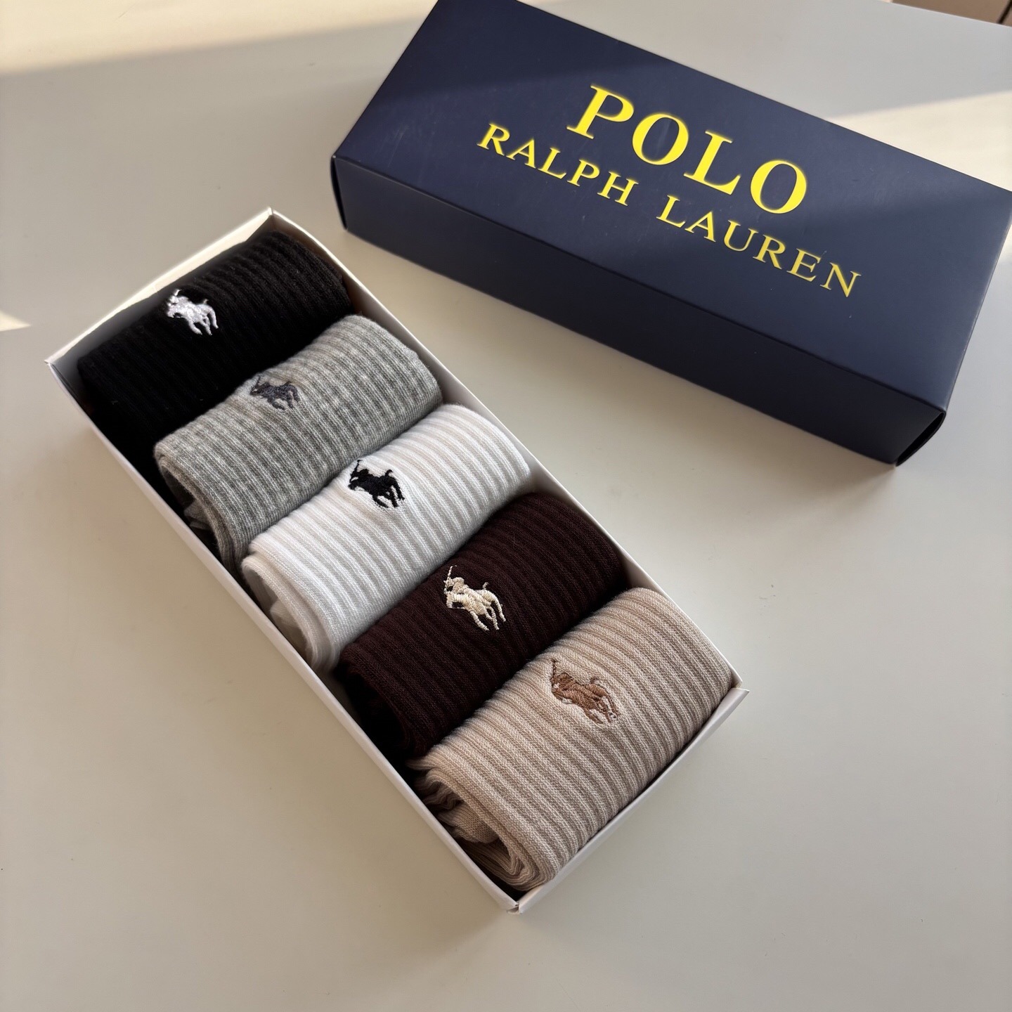 POLO RALPH LAUREN 駿馬刺繡純棉中筒襪（一套5對）