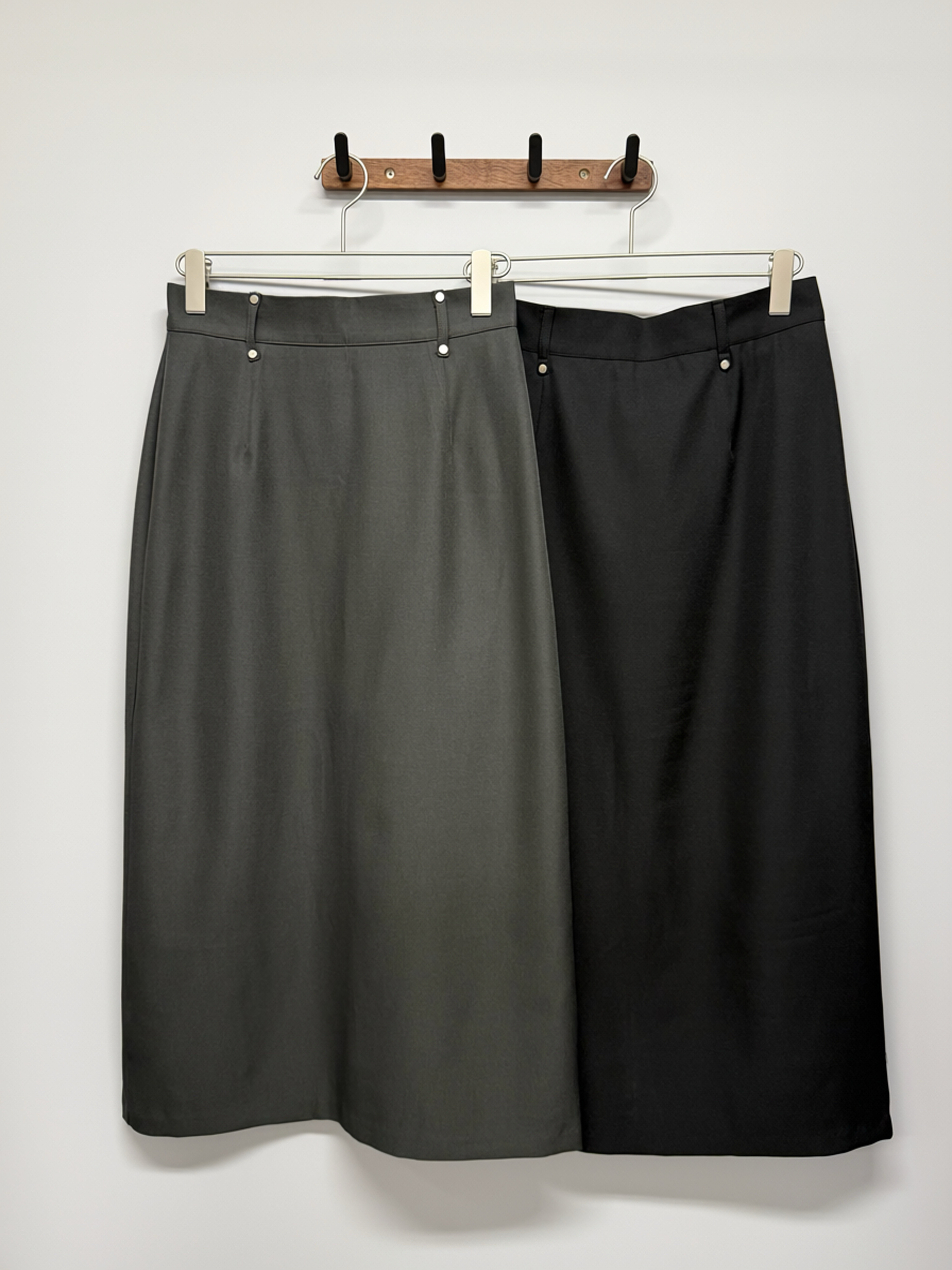 Metal Stud High-Waist Midi Skirt #sk51