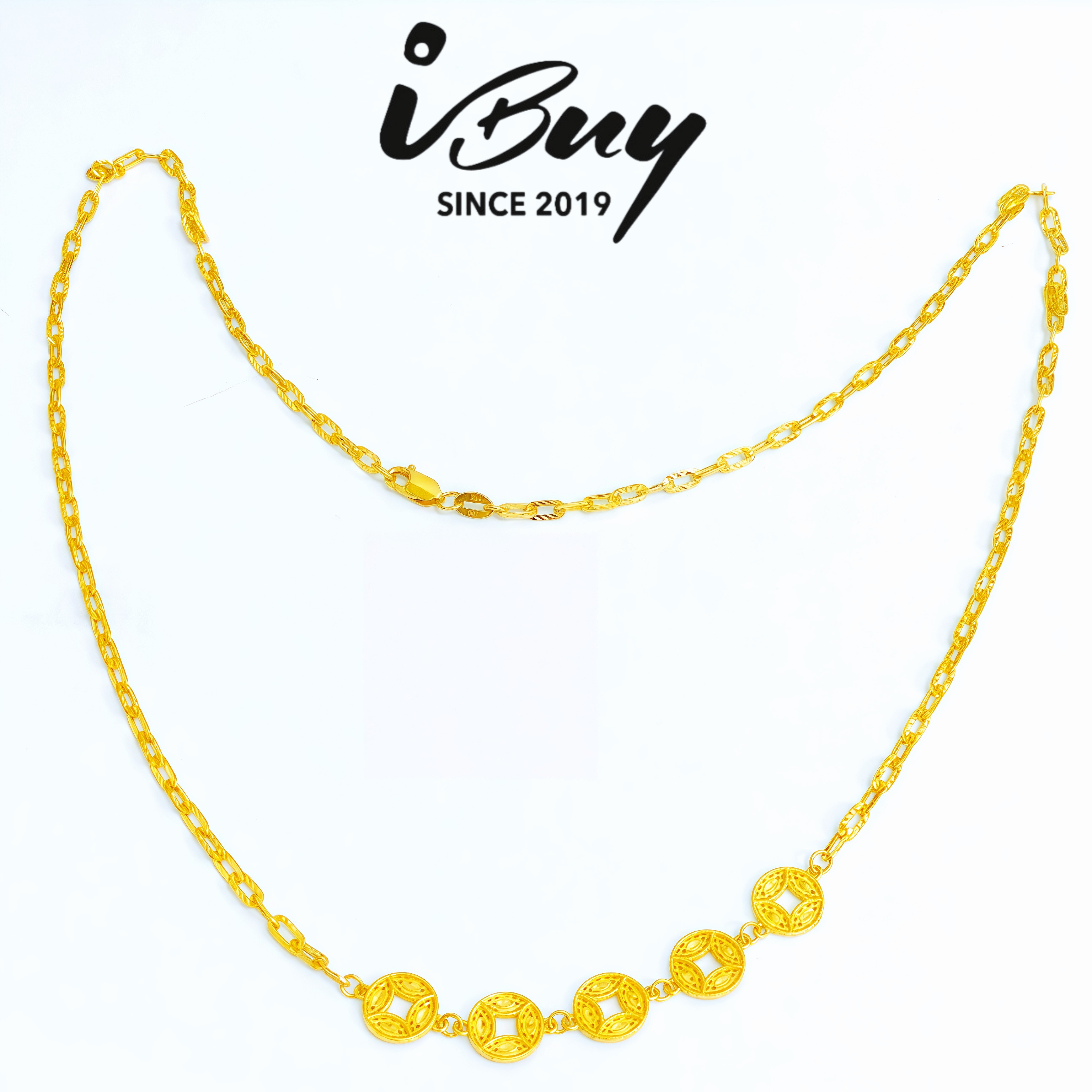 916 GOLD ANCIENT COIN FANCY PAPERCLIP NECKLACE 916 金 五帝币车花回形针项链
