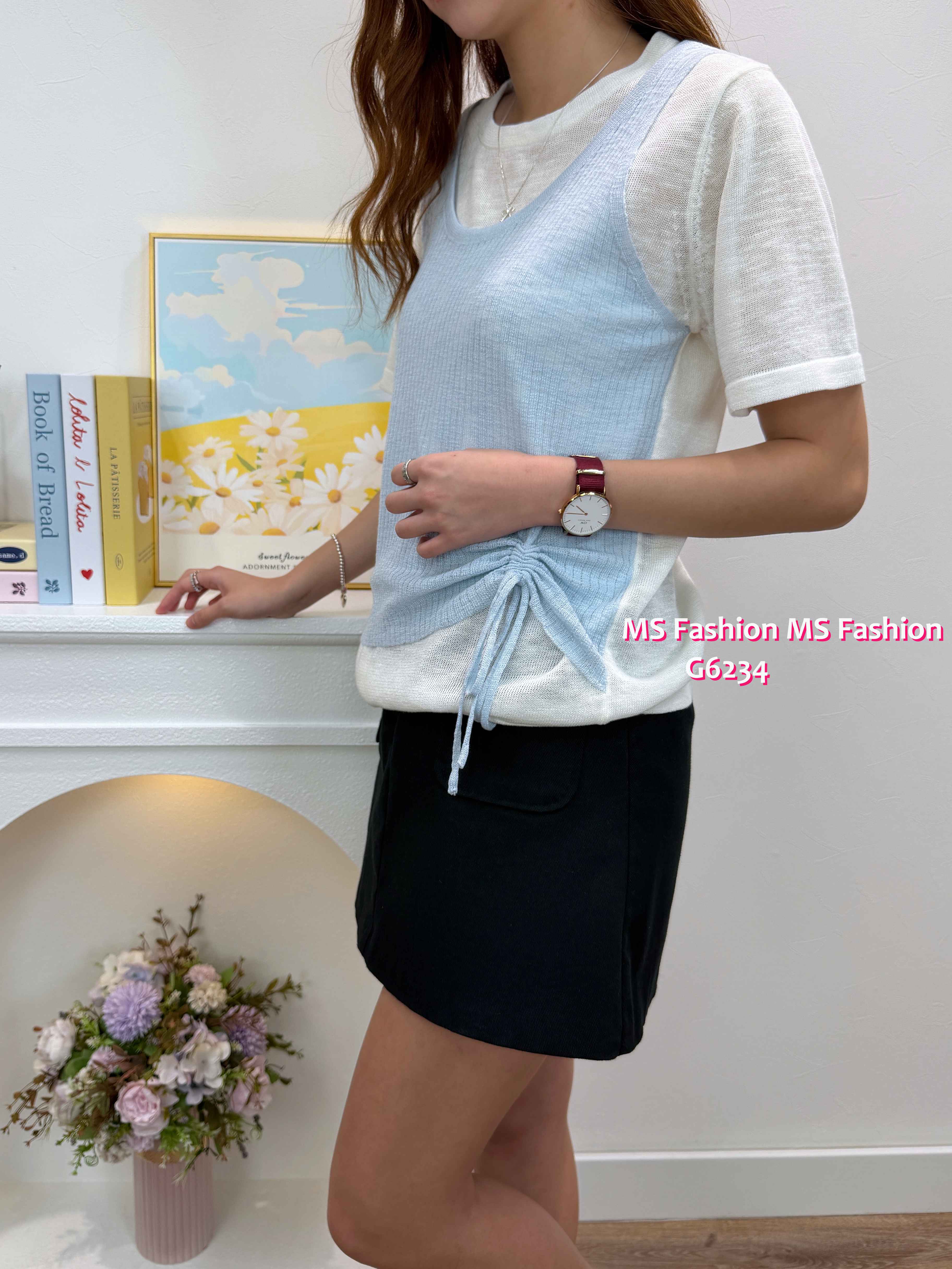 G6234 韓國🇰🇷假兩件拼色針織top