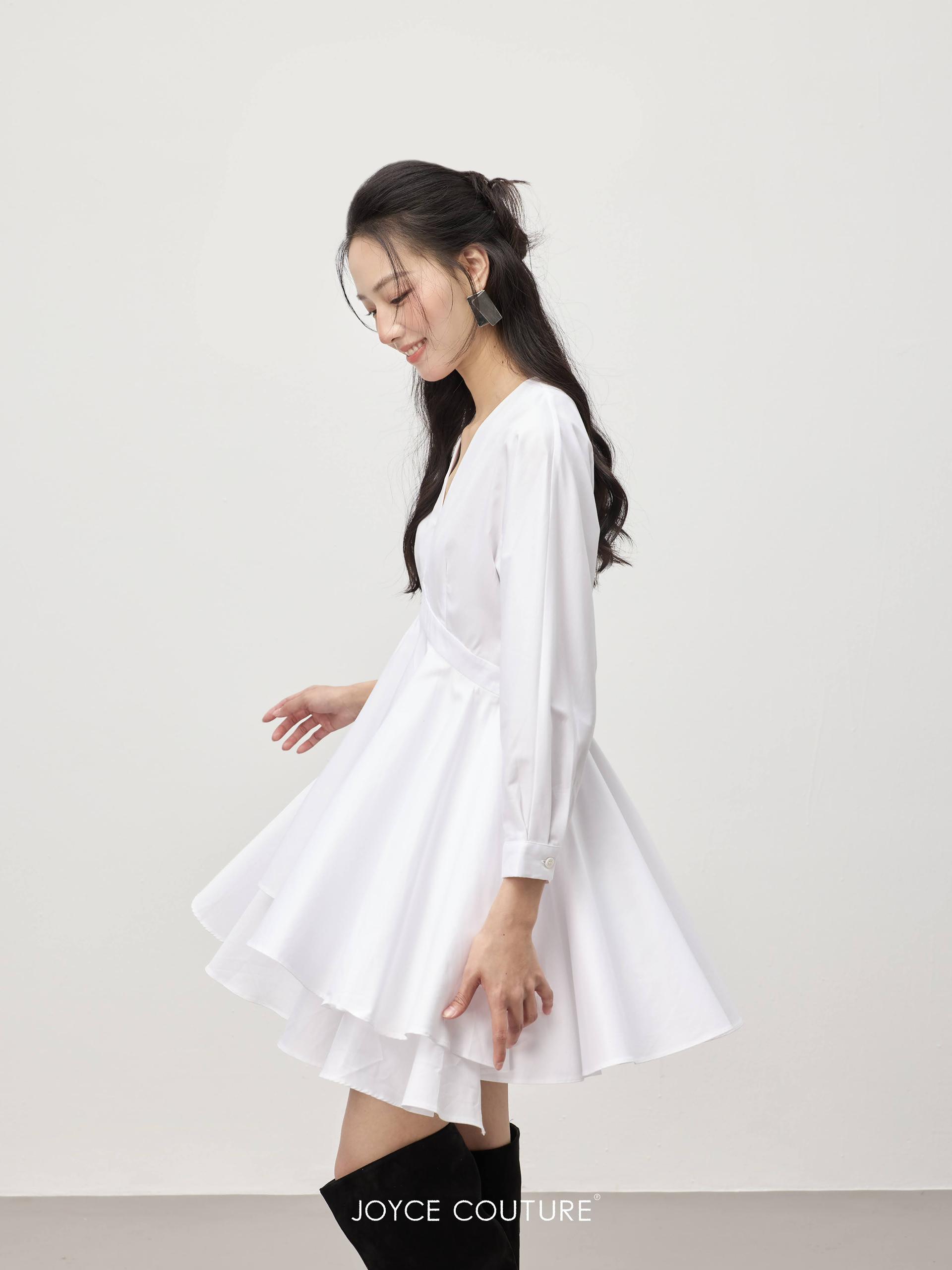 独家V领长袖连身裙 D0358