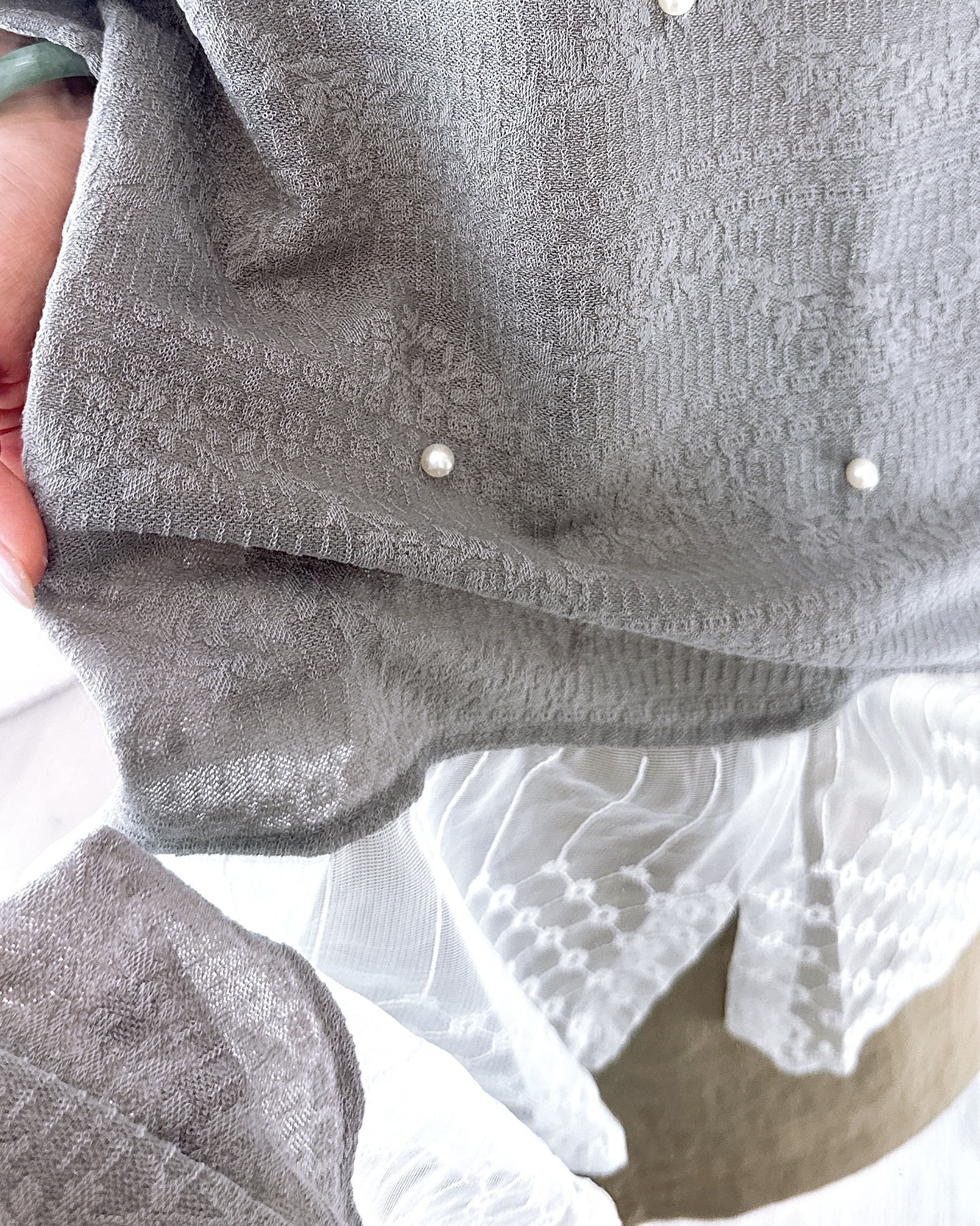 鑲珍珠針織混紗寬鬆上衣 2色