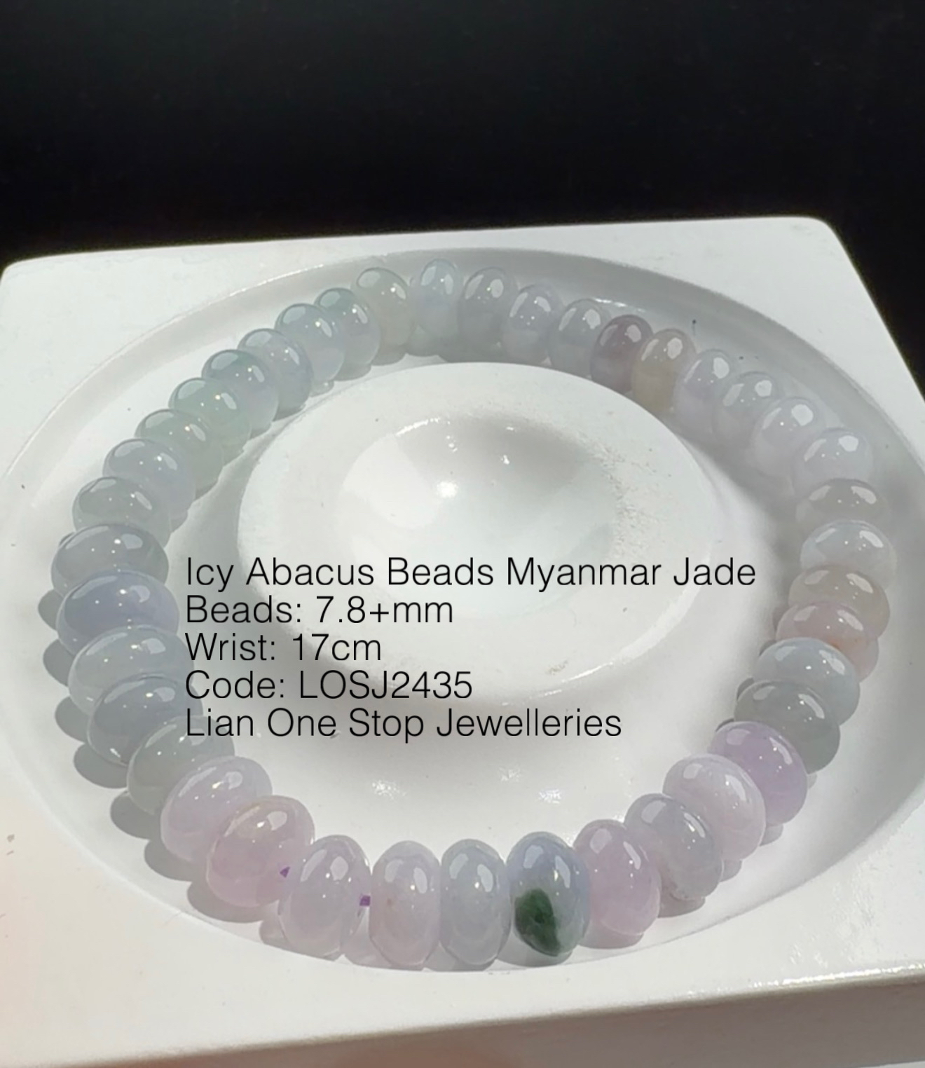 Code: LOSJ2435 Icy Abacus Beads Myanmar Jade 7.8+mm 