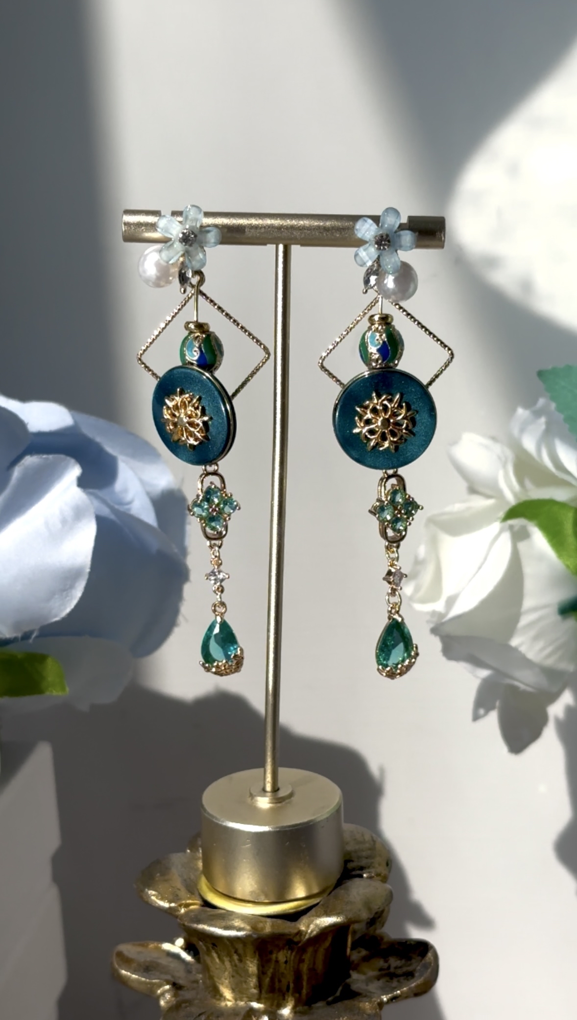 藍花瓷珠日本鈕扣耳環🇯🇵