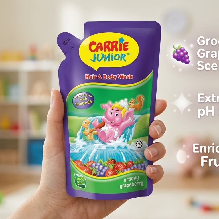 Carrie Junior Baby Hair & Body Wash Refill Pack - 500g - G. GRAPEBERRY