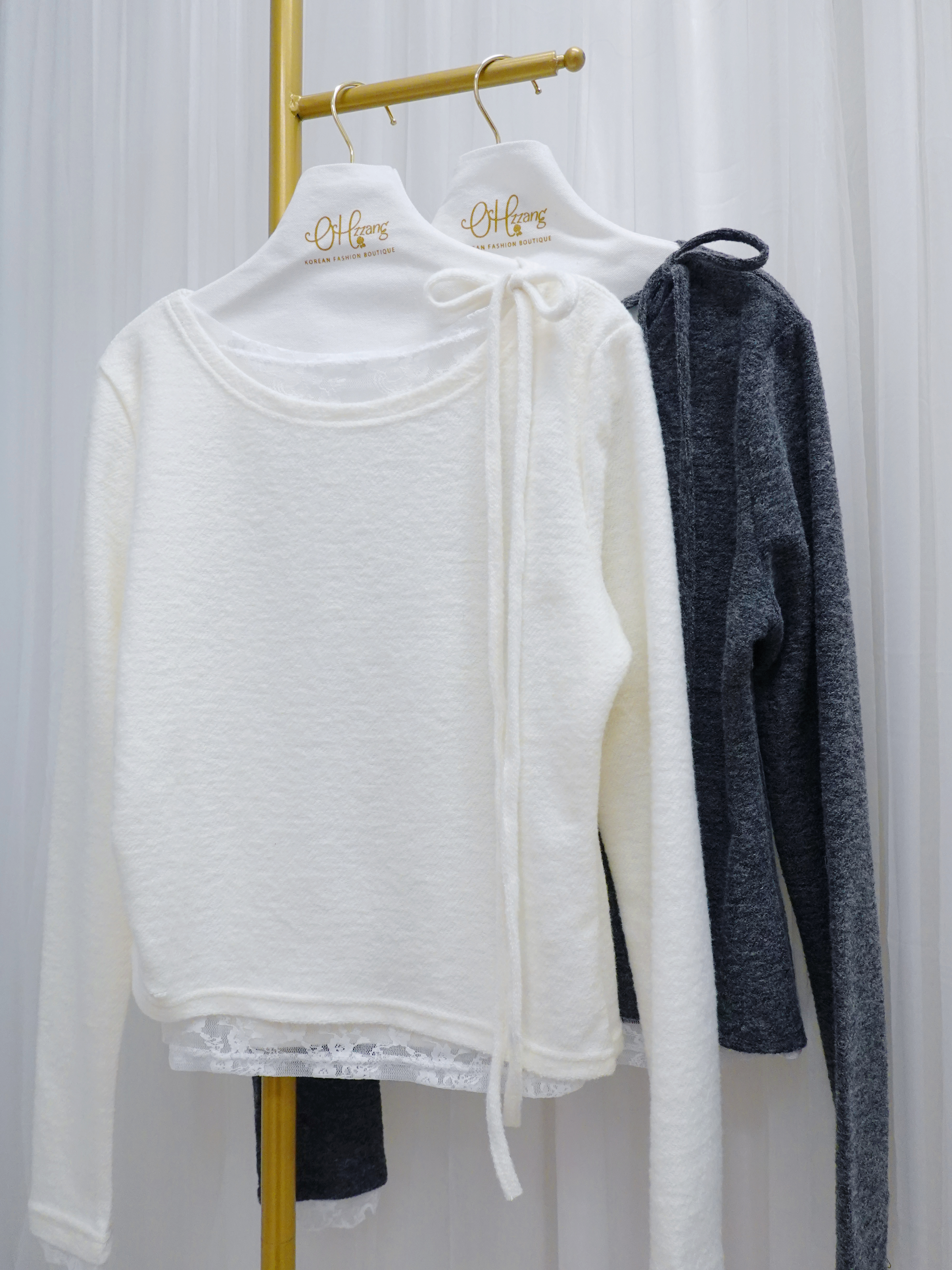 TOP11_12A 假2件點點紗紗TOP (2色)