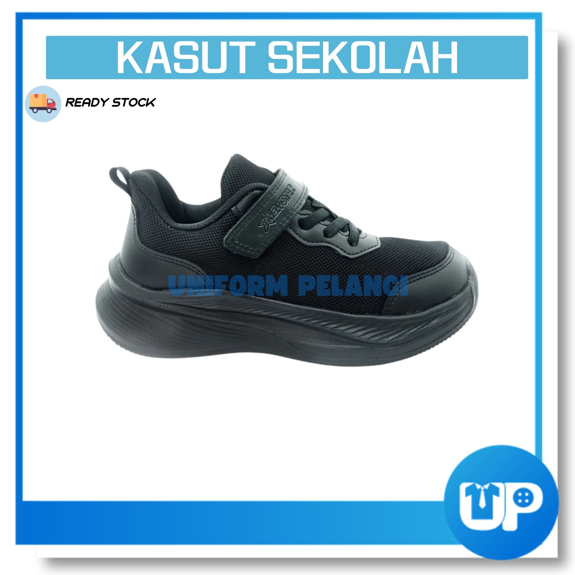 NewStar Black School Shoes [Velcro Strap] Kasut Hitam -W729B