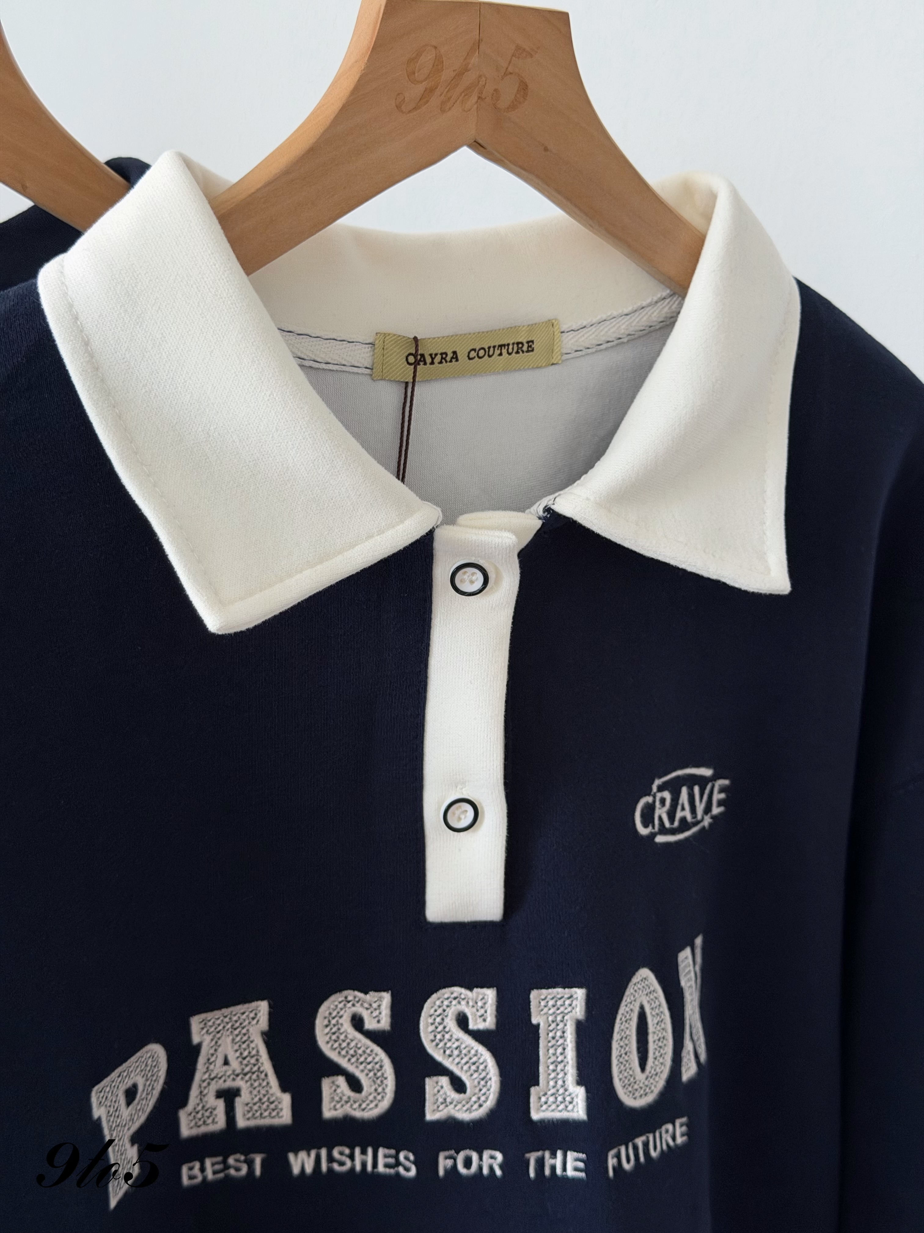 T4526 Embroidery Wording Sweatshirt with Collar - 4 Colors 
