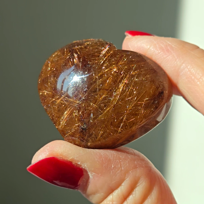 Golden flower rutiles in smoky quartz heart - RT687