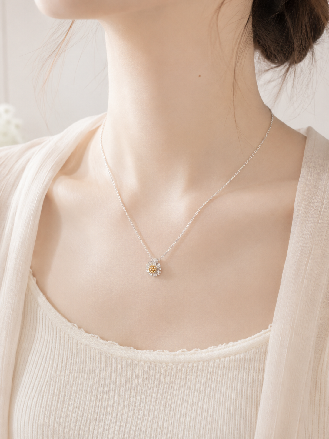 Korean Daisy Necklace Silver 925