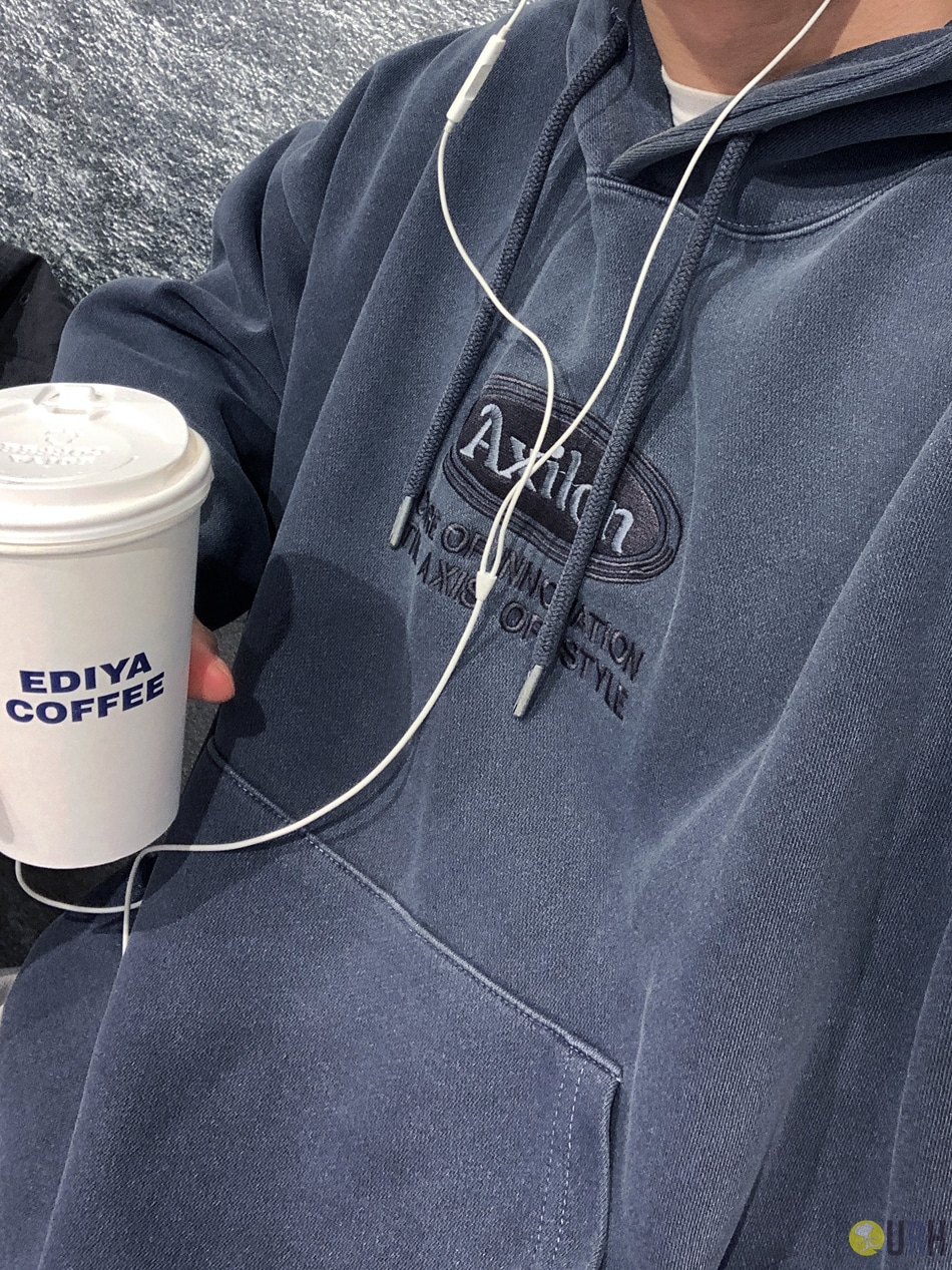 【100%保證韓國直送】高質感 Axilon 刺繡復古水洗寬鬆連帽衛衣 Hoodie [3 color] RL114678