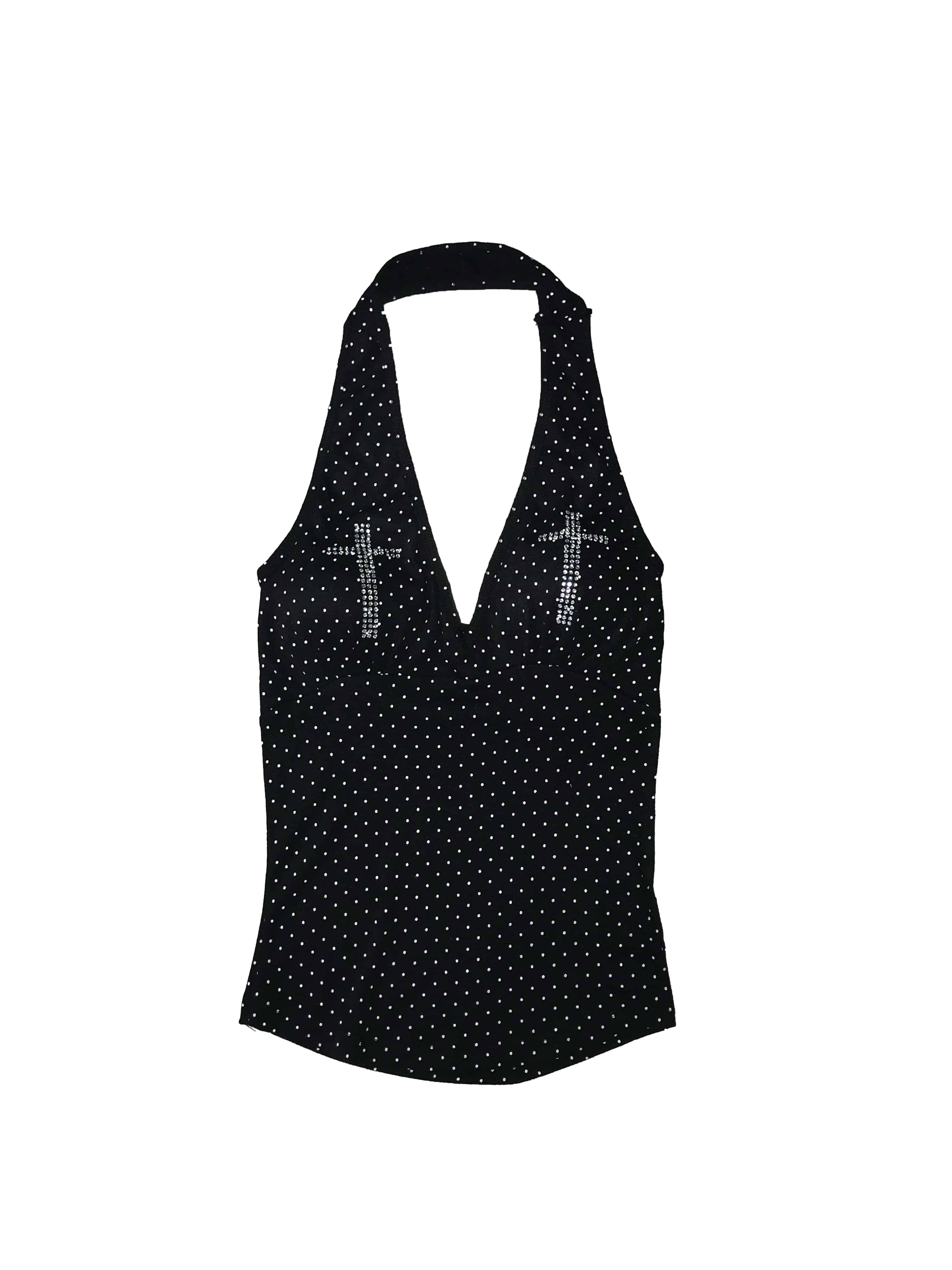 Rhinestone Cross Polka Dot Halter Top