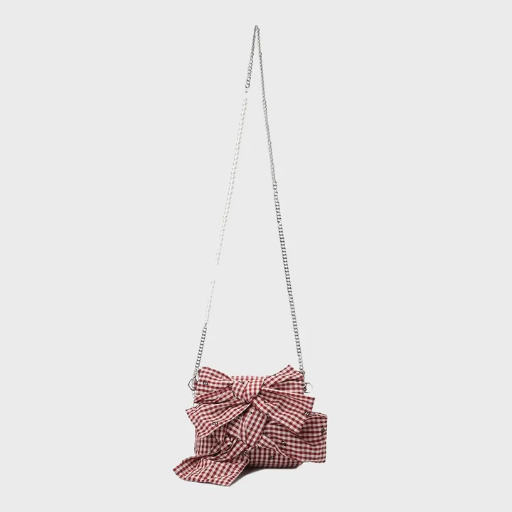 [LUCKY CHOUETTE] Pearl Chain Ribbon Bag (2種)