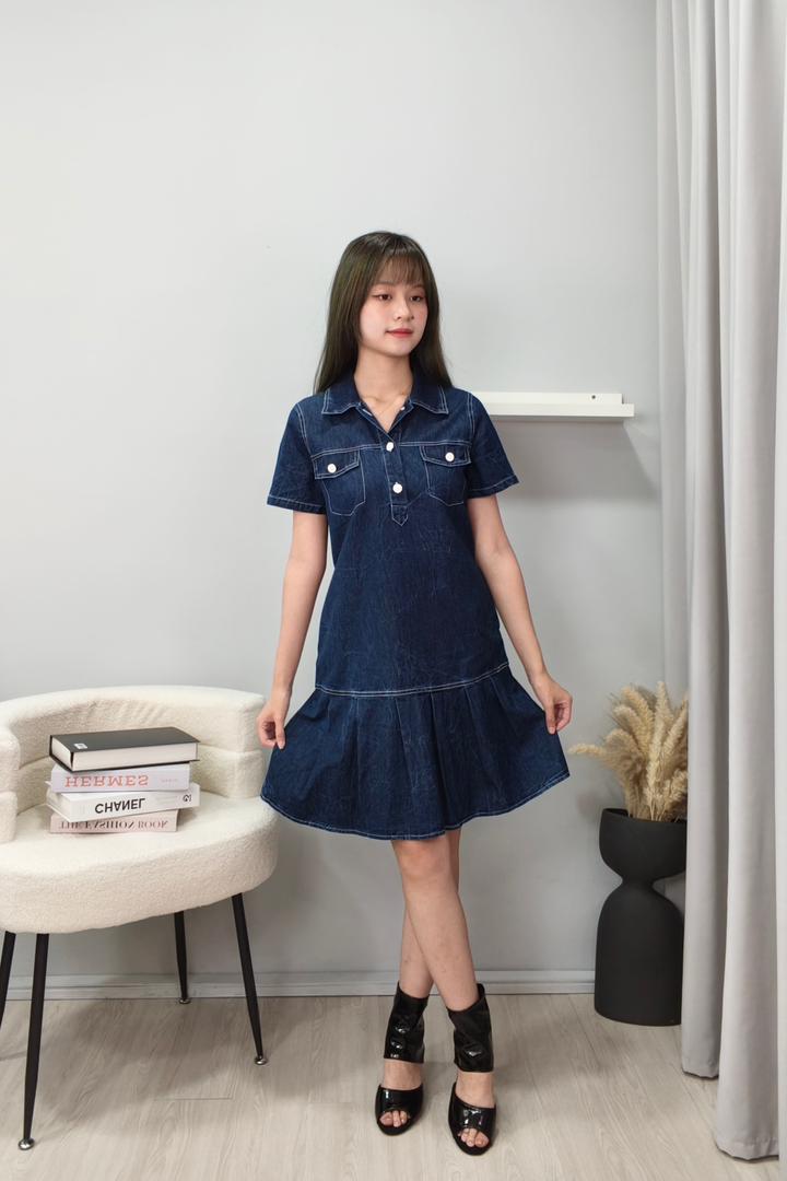56831 Elegant Denim Flare Hem Shirt Dress