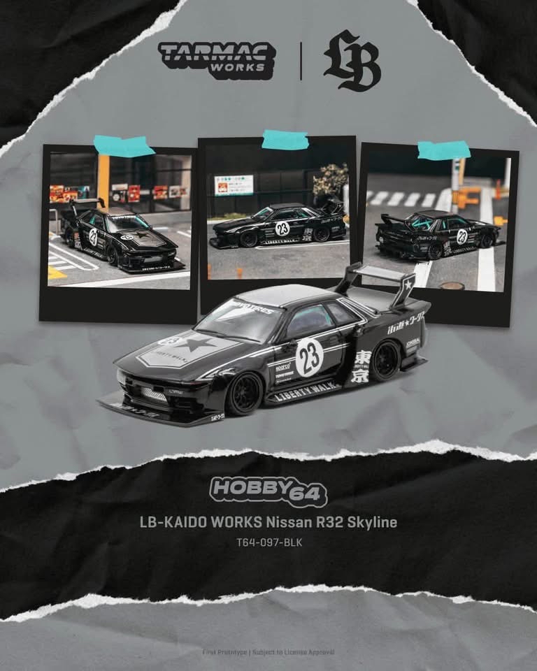 （預訂 Pre Order) Tarmac Works  ( T64-097-BLK ) LB-KAIDO WORKS Nissan R32 Skyline Black
