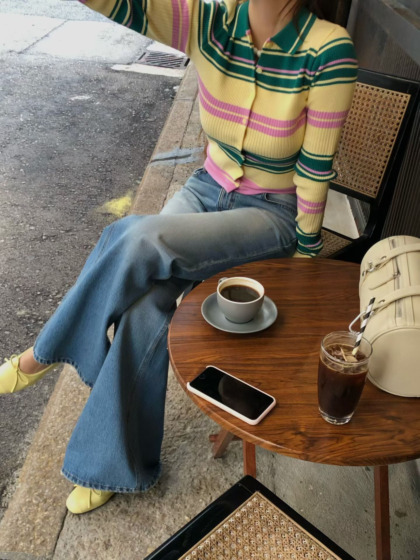 Retro rainbain ribbed knit top