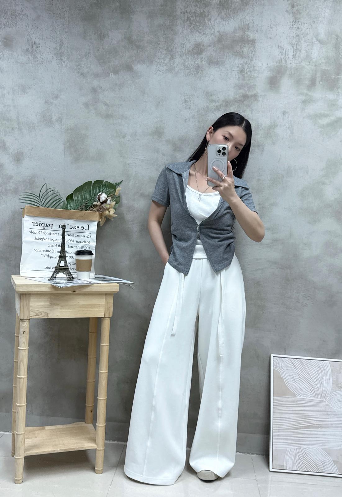 假兩件雙拉鏈Top