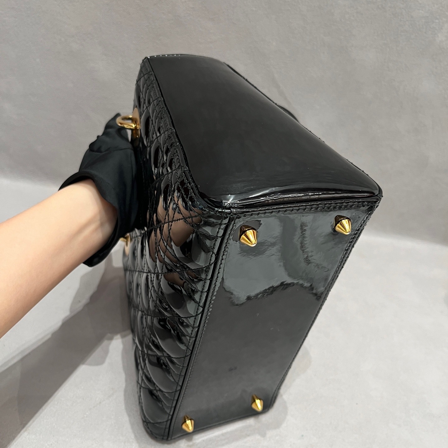 【預訂貨品】Dior Lady Dior漆皮黑金五格戴妃包