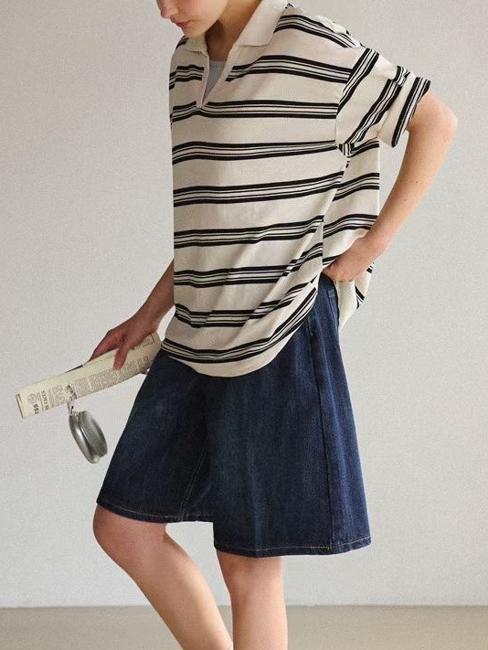 G6204 韓國🇰🇷反領V領橫間top