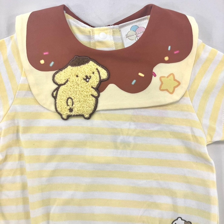 🇯🇵限量預訂 日本直送🇯🇵布甸狗毛毛刺繡貼花翻領條紋短袖包屁衣