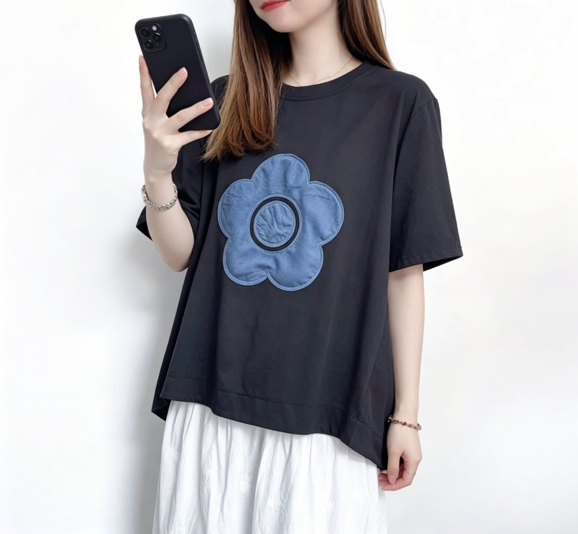 ☀️夏日優惠☀️ 日系刺繡大花撞色Tee